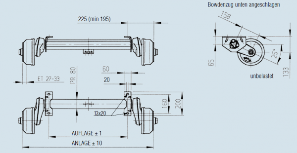 Achse gebremst, 1000kg, Typ: B850-10; Alko