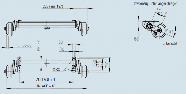 Achse gebremst, 1350kg, Typ: B1200-6; Alko