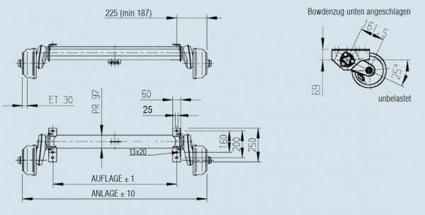 Achse gebremst, 1500kg, Typ: B1600-3; Alko