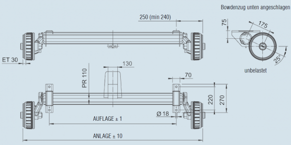 Achse gebremst, 1800kg, Typ: B1800-9; Alko