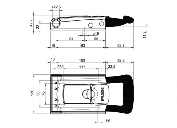 Aufbauverschluss PUSH o22mm SH-X, Niro