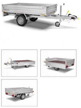 Hochlader einachsig, 2300x1400x300mm, 750kg, ungebremst, Aluminium HU752314, + Aufsatzwände + Flachplane