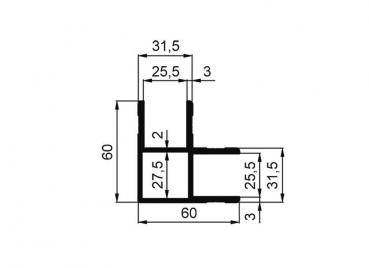 Profil L 25x60x60mm, eloxiert, pro lfm