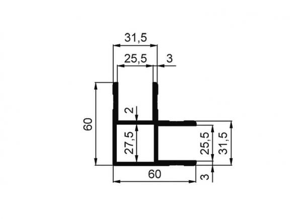Profil L 25x60x60mm, eloxiert, pro lfm