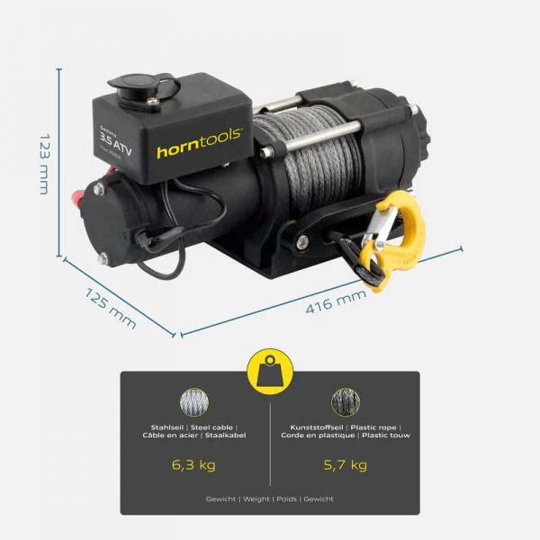 Seilwinde 12V, 1600kg Zugkraft, mit Stahlseil
